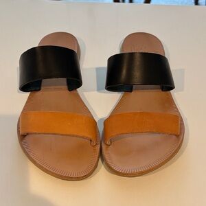 Joie Sable Two-Band Slide Sandals Black/Tan Size 35